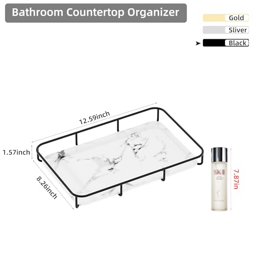 Dobbyby Vanity Tray Makeup Organizer Cosmetics Storage Bathroom Skincare Organizer Countertop Display Rack in Dresser Stainless Steel Shelf Marble Print Ceramic Trays - color: 1 Tier-black