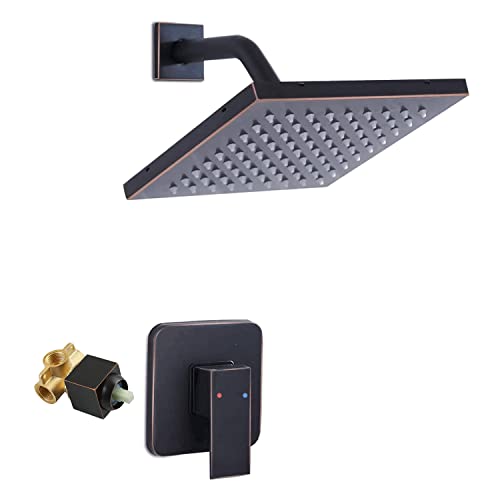 Oil Rubbed Bronze Shower Faucet GGStudy Single Function Shower Trim Kit with Rough-in Valve Shower Set Bath Rainfall Shower Faucet System 8inch Square Stainless Steel Metal Shower Head - color: Oil Rubbed Bronze, style: Square