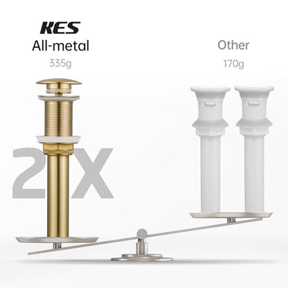 KES Pop Up Sink Drain Stopper Without Overflow, Brushed Gold 2 Pack | Drains for Bathroom Vessel Sink, All Metal Rustproof Brass and 304 Stainless Steel, for 1.6"-1.9" Sink Hole, S2008D-BZ-P2 - color: Brushed Gold, style: NO Overflow, 2 Pack