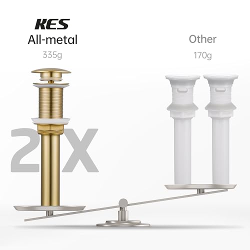 KES Pop Up Sink Drain Stopper Without Overflow, Brushed Gold 2 Pack | Drains for Bathroom Vessel Sink, All Metal Rustproof Brass and 304 Stainless Steel, for 1.6"-1.9" Sink Hole, S2008D-BZ-P2 - color: Brushed Gold, style: NO Overflow, 2 Pack