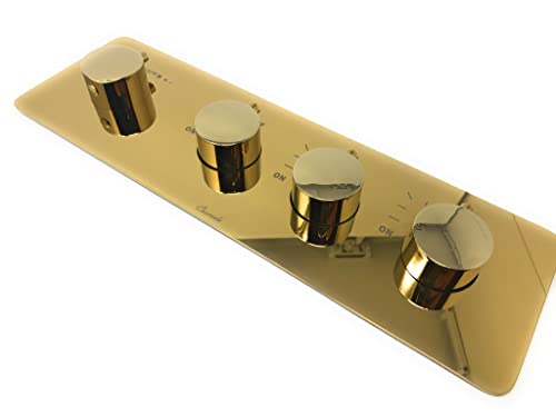 Cascada Luxury 9"x22" Rectangle Wall Mounted Thermostatic Shower System With Automated LED Color Change by Water Flow- Stainless Steel (9"x22", Gold) - color: Gold