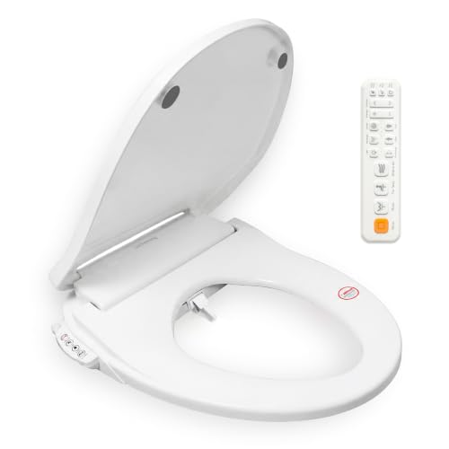 Electric Smart Bidet Toilet Seat, Heated Warm Water Wash, Remote | Multiple Cleaning Modes, Self-Cleaning Nozzle, Soft-Closing Lid, LED Night Light. Easy to Install. Fits Most Standard Toilets