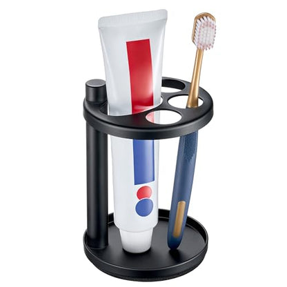 Toothbrush & Toothpaste Holder for Bathroom Countertop, Metal Electric Toothbrush Stand with Razor Slot, Ideal Design Caddy for Kids & Family, Black - color: Black