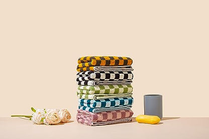 Madi-Cadi Hand Towels 5 Pack - Cotton Face Towels Soft, Absorbent, and Decorative Checkered Design for Bathroom, Kitchen, Gym, and Spa - 13 x 29 Inches for Any Occasion