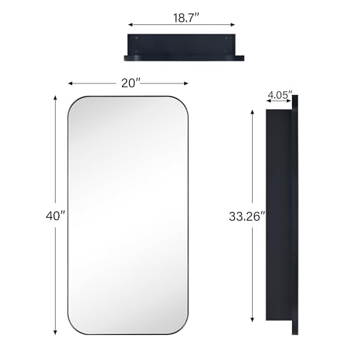 TEHOME Black Rectangle Long Bathroom Medicine Cabinet with Mirror Matt Black Recessed and Surface Mount Stainless Steel Metal Framed Rounded Rectangular Bathroom Cabinet with Mirror 20x40'' - size: 20 x 40''