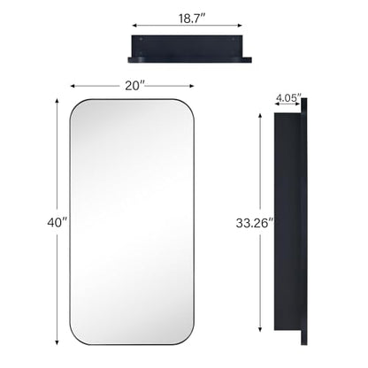 TEHOME Black Rectangle Long Bathroom Medicine Cabinet with Mirror Matt Black Recessed and Surface Mount Stainless Steel Metal Framed Rounded Rectangular Bathroom Cabinet with Mirror 20x40'' - size: 20 x 40''