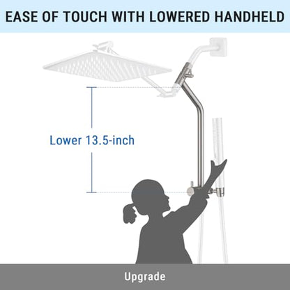 G-Promise All Metal Shower Diverter with 13.5 Inch Extended Holder(Nickel) | Downward-Extending Bracket for All Heights, 4 Spray Modes with Pause Mode, Anti-Leak, Easy to Install, Universal Replacement - color: Brushed Nickel
