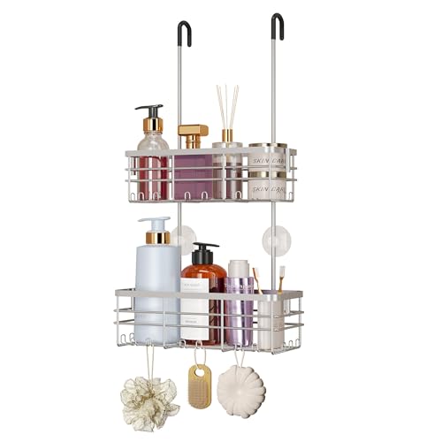 HapiRm Hanging Shower Caddy Organizer - No Drilling Shower Organizer with Hooks, Rustproof & Waterproof 304 Stainless Steel Bathroom Shelves - Silver - color: Silver