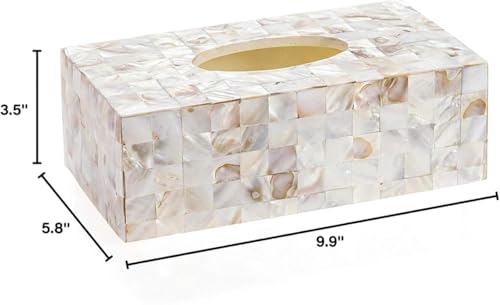 Milano Tissue Box Cover Rectangular - Decorative Tissue Box Holder Rectangular is Finished in Beautiful Mother of Pearl Shells - Durable Tissue Cover for Elegant Decor - style: Rectangular Tissue Box Cover