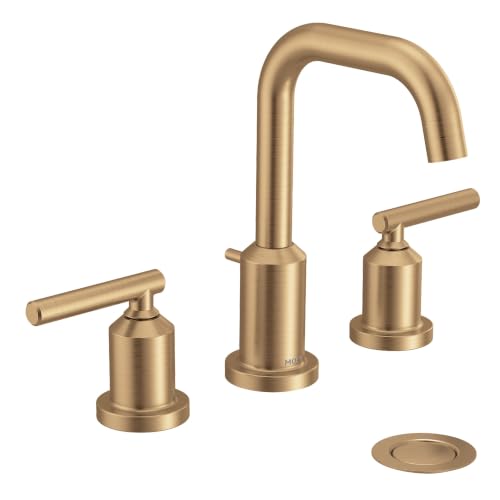 Moen Gibson Bronzed Gold Two-Handle High Arc Widespread Bathroom Sink Faucet for 3-Hole Setups with Valve Included, TV6142BZG - color: Bronzed Gold, style: Valve + Trim