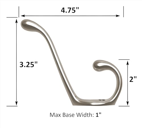 ANGSTROM 5-Pack Double Coat and Hat Hook, Wall Mounted with Screws (Brushed Nickel) - color: Brushed Nickel