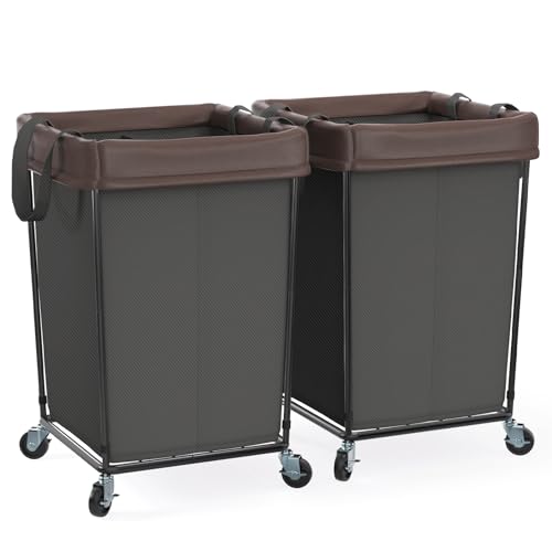 Rolling Laundry Basket with Wheels, Rolling Laundry Hamper with Wheels 2PK | Double Laundry Hampers Cart on Wheels, Narrow Slim Clothes Hamper Organizer with Sturdy Metal Frame, Black - color: Black 2 Pack, size: 160L