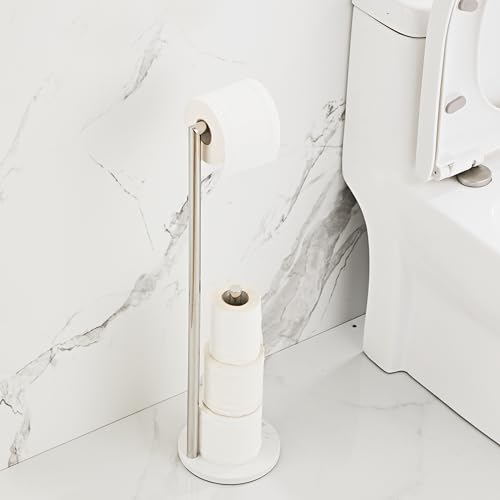 Marble Toilet Paper Holder Stand - Chrome, Freestanding with Storage, Floor Stand, Gold Toilet Roll Holder, Standing Paper Towel Holder - color: Chrome