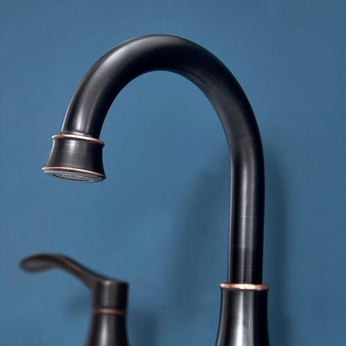 Oil Rubbed Bronze Bathroom Faucet, 2 Handle 3 Hole 8 Inch Widespread Bathroom Faucet, 360°Swivel High-Arc Spout, Stainless Steel Faucet for Bathroom/Vanity/Lavatory, VAL052HZST - color: Oil Rubbed Bronze