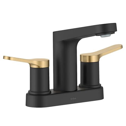 KRAUS Indy Centerset Bathroom Faucet in Spot-Free Brushed Brass/Matte Black with 2 Handles, Pop Up Drain and Supply Lines, FUS-14102SFBBMB - color: Spot Free Brushed Brass/Matte Black, style: Centerset