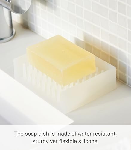 Yamazaki Home Self Draining Soap Tray - Floating Holder Dish for Sink, Silicone, No Assembly Req. | Self-draining soap tray with a slanted base that directs excess water back into the sink. Adds practical everyday storage. - color: Clear