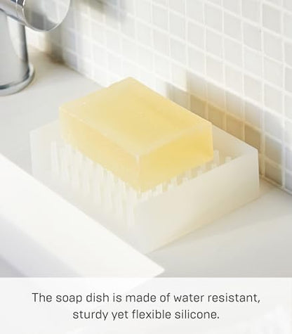 Yamazaki Home Self Draining Soap Tray - Floating Holder Dish for Sink, Silicone, No Assembly Req. | Self-draining soap tray with a slanted base that directs excess water back into the sink. Adds practical everyday storage. - color: Clear