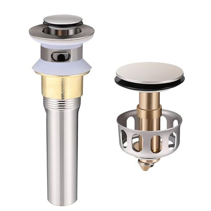Bathroom Sink Pop Up Drain with Overflow, Stainless Steel Sink Drain Strainer with Built-in Anti-Clogging Strainer Basket, Sink Drain Stopper Fits Standard American Drain Hole