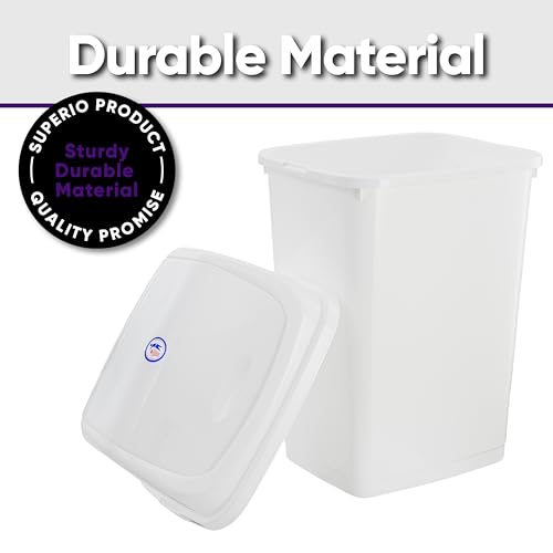 Superio Kitchen Trash Can 13 Gallon with Swing Lid, Plastic Tall Garbage Can Outdoor and Indoor, Large 52 Qt Recycle Bin and Waste Basket for Home, Office, Garage, Patio, Restaurant (White) - size: 13 Gallon, style: 1 Pack