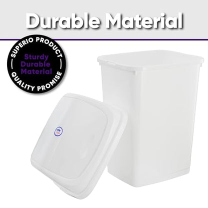 Superio Kitchen Trash Can 13 Gallon with Swing Lid, Plastic Tall Garbage Can Outdoor and Indoor, Large 52 Qt Recycle Bin and Waste Basket for Home, Office, Garage, Patio, Restaurant (White) - size: 13 Gallon, style: 1 Pack