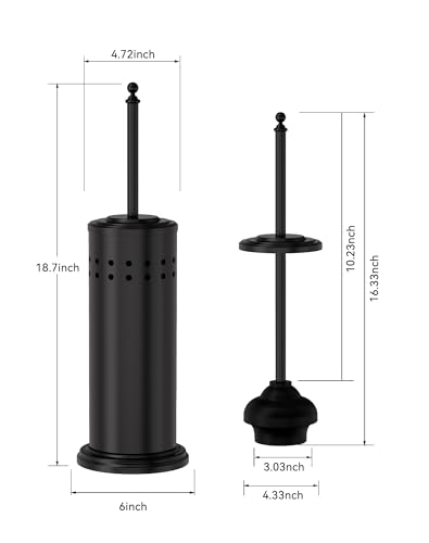 DOWRY Toilet Plunger with Holder for Bathroom Black | Hidden Toilet Bowl Cleaners Long Handle with Cover Powerful Force Suction Cup Heavy Duty Deep Cleaning - color: Black
