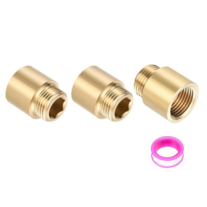 Shower Head Extension Arm, Brass G1/2 Male to Female Thread 35mm/1.38" Length Extender Pipe Fitting Nipple for Showers, Faucets, and Plumbing with PTFE Thread Seal Tape 3 Pack - size: 35mm/1.38"