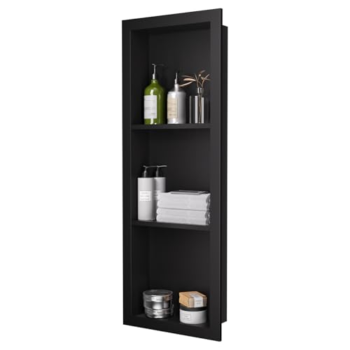 12" x 36" Stainless Steel Shower Niche, 3-Tier Waterproof Shelves, No-Tile Needed Bathroom Organizer, Rustproof Wall Shelf for Shampoo, Soap & Toiletries, Black - color: Black, size: 4"x12"x36"3-Tier