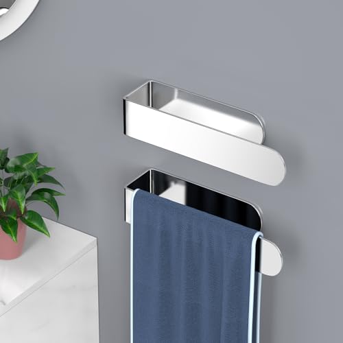 HUFEEOH 2 Pack Adhesive Hand Towel Holder, Sticky Towel Bar Towel Holder Wall Mounted, Stainless Steel Kitchen Towel Holder Hand Towel Rack for Bahtroom Hotel RV Kitchen (Polished Silver) - color: Polished Silver, size: 8 Inch (2PC)
