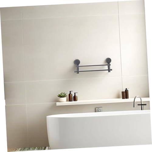 Double Towel Bar No Drill Suction Cup Bathroom Towel Rack with Dual Rods and Hook Space-Saving Wall Mounted Holder for Glass Tile Kitchen and Bath Accessories