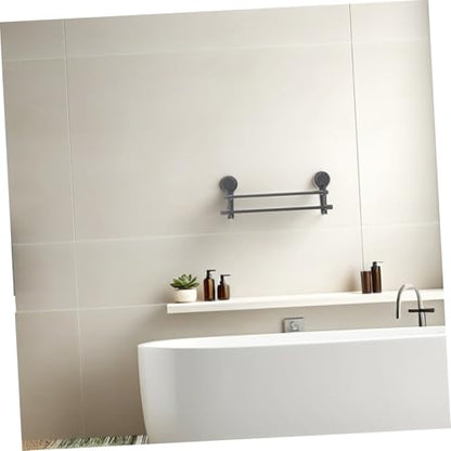 Double Towel Bar No Drill Suction Cup Bathroom Towel Rack with Dual Rods and Hook Space-Saving Wall Mounted Holder for Glass Tile Kitchen and Bath Accessories