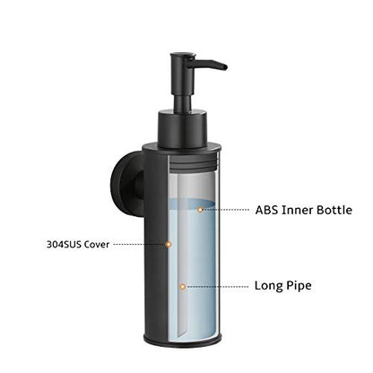 BGL Soap Dispenser Stainless Stee Black Round 304 Wall Mount Liquid and Soap Dispenser for Kitchen and Bathroom - color: Black