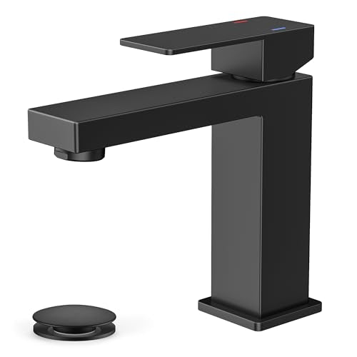 FORIOUS Bathroom Faucet 1 Hole, Single Handle Black Bathroom Sink Faucets | For 1 or 3 Hole 4 Inch Centerset Sink, with Pop-up Drain, NSF61 Certificate, Single Handle Faucet for Sink Vanity RV Restroom - color: Matte Black, size: Short
