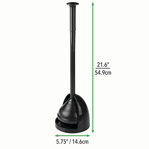 mDesign Plastic Freestanding Hideaway Toilet Bowl Plunger with Holder Set - Plunger for Bathroom Storage and Cleaning Organization - Heavy Duty, Space Saving - Aura Collection - Black
