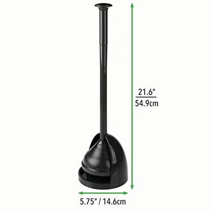 mDesign Plastic Freestanding Hideaway Toilet Bowl Plunger with Holder Set - Plunger for Bathroom Storage and Cleaning Organization - Heavy Duty, Space Saving - Aura Collection - Black