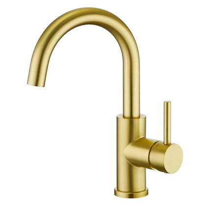 CREA Bar Sink Faucet Single Hole,Brushed Gold Faucets for Large Bathroom Basin/Small Kitchen Sink,Stainless Steel with Deck Plate,Prep Wet Bar Lavatory Vanity Outdoor - color: Gold