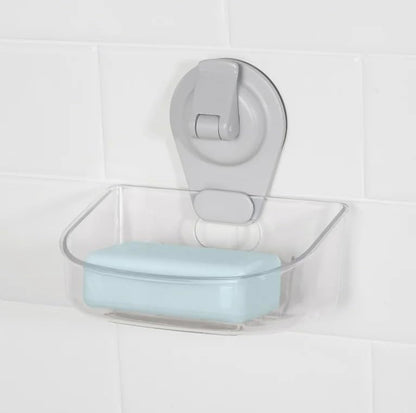 Suction Cup Sponge/Soap Dish Holder, Clear Plastic Wall Mounted Organizer with Drainage Tray, Strong Adhesive, No Tools Necessary