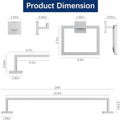 Gypie 24Inch Bathroom Accessory Set Wall Mounted, Brushed Nickel 5-Pieces | Stainless Steel Bathroom Hardware Set Towel Bar Set - color: Brushed Nickel 5 Piece, size: 24 Inch