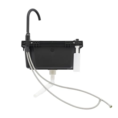 Wall-Mounted Utility Sink Tub Kit with Aluminum Alloy Faucet and Soap Box,Black Anti-clogging Laundry Sink for Bathrooms, Sundry Rooms, Garages(20.08 * 17.52 * 9.45in) - color: Black