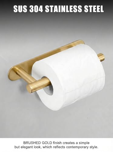 Bathroom Hardware Set Brushed Gold | Toilet Paper Holder, Double Robe Hook, Wall Mounted, Stainless Steel - color: Lasijin