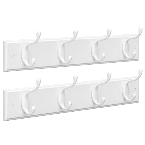 SONGMICS Wall-Mounted Coat Rack, Hook Rack, 8 Dual Metal Hooks, White | For Coats, Bags, Keys, in the Entryway, Bedroom, Living Room ULHR232W01 - color: White, size: 2 Pack-4 Hooks