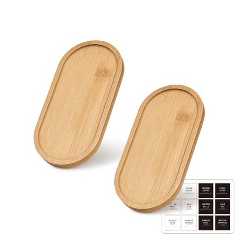 SheeChung Bathroom Counter Tray, Small Bamboo Vanity Tray - 6.9" x 3.5" | 2 Pack, Decorative Kitchen Countertop Organizer for Soap Dispenser, Perfume, Jewelry, Catchall, Makeup, Candle, Coffee Table - color: Bamboo, size: 6.9" x 3.5" - 2 Pack