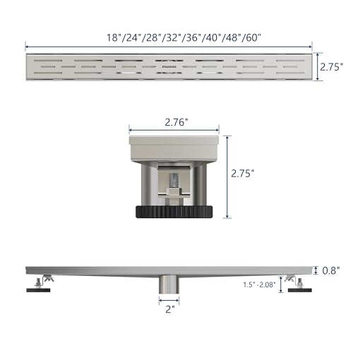 Neodrain 60-Inch Brushed Linear Shower Drain with Brick Pattern Grate | 304 Stainless Steel,Durable Bathroom Floor Drain,Rectangle Linear Drain with Hair Strainer & Adjustable Feet,CUPC certified - color: Stainless, size: 60 In
