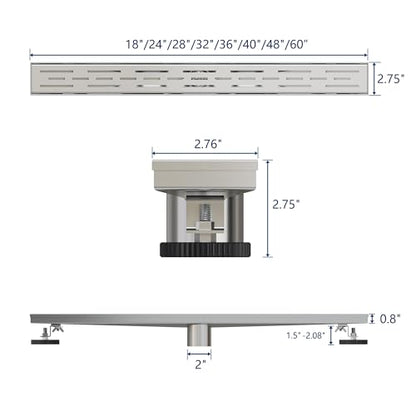 Neodrain 60-Inch Brushed Linear Shower Drain with Brick Pattern Grate | 304 Stainless Steel,Durable Bathroom Floor Drain,Rectangle Linear Drain with Hair Strainer & Adjustable Feet,CUPC certified - color: Stainless, size: 60 In