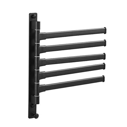 Swivel Hand Towel Bar Bathroom Swing Hanger Towel Rack Holder Matte Black Finish, Wall Mounted, 5-Arm - size: 5-Arm