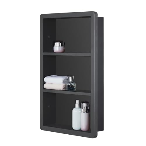 IDYLLOR Recessed Medicine Cabinet No Mirror - 14x24 Bathroom Storage Wall Cabinet with 2 Shelves, 304 Stainless Steel Shower Niche, Matte Black Waterproof for Bathroom, Toilet, Vanity - color: Matte Black, size: 14"x 24"