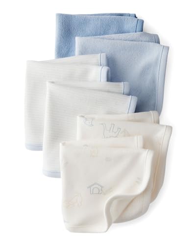 Carter's Baby 6-Pack Cotton Blend Washcloths, Soft Terry Velour, Blue Multi | Soft absorbent cotton-blend washcloths with assorted prints, 10 x 10 inch size, and easy machine-washable care - color: Blue Multi