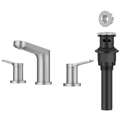 KRAUS Indy Widespread Bathroom Faucet in Spot-Free Brushed Nickel with 2 Handles, Pop Up Drain and Supply Lines, FUS-14103SFBN - color: Spot Free Brushed Nickel, style: Widespread