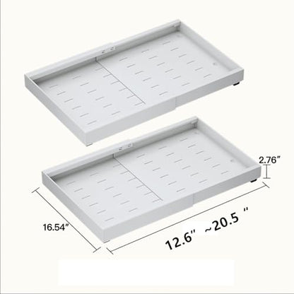 2PCS Expandable Pull Out Cabinet Organizer pots and pans organizer under cabinet Upgrade 3 Slide Rails Slide Out Drawers Roll Out Shelves Adhesive,Adjustable Width - size: (2pcs)16.54"D x12.6~20.5"W x 2.76"H