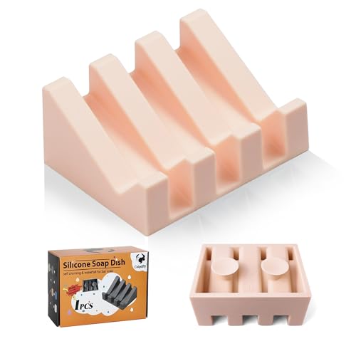 Soap Dish Holder for Shower with Suction Cup, Silicone Soap Holder & Saver Self-Draining Bar Soap Dish Keeps Soap Dry for Bathroom, Kitchen, Bathtub, Extends Soap Life (Pink-1Pack) - color: Pink - 1 Pack
