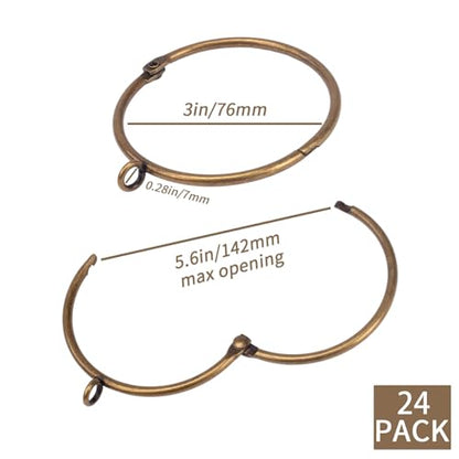 Openable Curtain Rings with Eyelets,3inch Heavy Duty Rustproof Metal Drapery Rings,Shower Curtain Rings 24pcs Bronze Zocang - color: Bromze, size: 3inch Inside Diameter